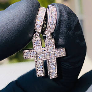 E4208 <b>White</b> <b>Gold</b> Diamond <b>Cross</b> Earrings Women's Religious Ceremonies Natural Round Brilliant Cut D Color - Product Image 3