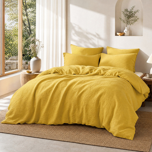 Juego de Ropa de Cama de <span class=keywords><strong>Lino</strong></span> <span class=keywords><strong>Francés</strong></span> 100% Natural de Alta Calidad, 3 Piezas, Color Sólido, con 2 Fundas de Almohada, OEM ODM - Product Image 1