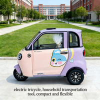 Petite voiture électrique à cabine fermée, 25-30 km/h, batterie au plomb-acide, tricycle électrique avec siège arrière pour le transport de passagers