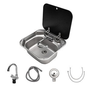 Évier carré simple en acier inoxydable pour <span class=keywords><strong>camping</strong></span>-<span class=keywords><strong>car</strong></span>, caravane portable avec robinet et verre pour espaces minimalistes - Product Image 2