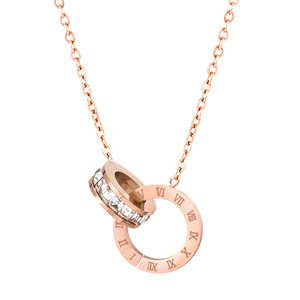 <b>Titanium</b> Steel 18K Gold Letter Clavicle Necklace With Double Ring Design For Unisex Fashion Jewelry - Product Image 4