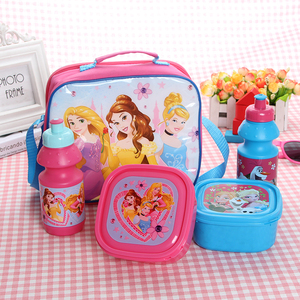 Cartoon plastic food box water bottle set children kids lunch bag set