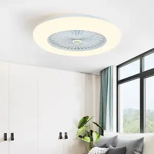 Dimmable Semi Flush Mounted Modern Led Fan Ceiling Lamp with Intelligent Remote Control for Restaurant Hotel Living Room