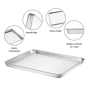 Commercial Bakers' Half Sheet Size Pan Food Grade Aluminium Alloy Stainless Steel Meta Baking Plate Tray Set