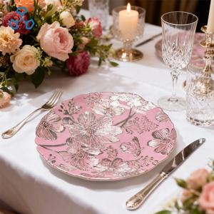 Platos de Cristal Decorativos de 13 Pulgadas, Elegantes Platos de Cristal Rosados para Bodas, Fiestas, Banquetes, Cumpleaños y Celebraciones - Product Image 4