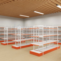 Étagère de présentation en acier inoxydable à double face, robuste, avec revêtement en poudre, pour supermarché, type gondole