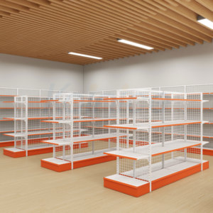 Kainice Heavy Duty Powder Coated <strong>Double</strong> <strong>Sided</strong> Stainless Steel Metal Display Shelf Backboard Wire Supermarket Gondola <strong>Shelving</strong> - Product Image 3