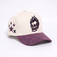 Casquette de baseball personnalisée de haute qualité avec broderie de crâne et motif flamme, visière en daim, casquette snapback streetwear, logo personnalisé, vente en gros