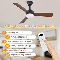 Ventilateur de plafond LED moderne 52 pouces, luminaire de plafond avec ventilateur, ventilateur de plafond noir avec lumière et télécommande
