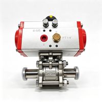 Vanne à boisseau sphérique pneumatique sanitaire 3 pièces en acier inoxydable 304 316L avec raccord Tri-Clamp pour l'industrie alimentaire, des boissons et pharmaceutique