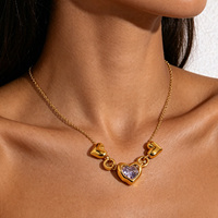 Collier pendentif cœur en acier inoxydable plaqué or PVD 18 carats JUSNOVA, étanche, avec chaîne de perles de lave CZ, bijoux pour femmes