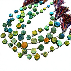 Natural Titanium Coated Agate Green Druzy Round Shape Briolette Beads <b>10</b> <b>Inches</b> - Product Image 1