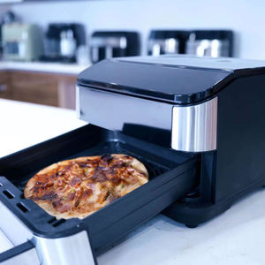 Friteuse à <span class=keywords><strong>air</strong></span> pour pizza de 4 L, double chauffage, commande manuelle, écran LED, revêtement antiadhésif PTFE, design carré, électrique, alimentée par l'énergie solaire, cuisine - Product Image 1