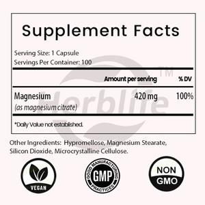 Capsules de citrate de magnésium pour le calme, la relaxation et la digestion Favorise la relaxation, l'énergie quotidienne, végétalien SANS OGM Sans gluten OEM ODM - Product Image 2