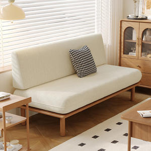 Sofá Cama con Estructura de Madera Maciza, Relleno de Espuma, Tres Plazas, Estilo Japonés, para Sala de Estar o Balcón, en Color Blanco, Marfil, Gris y Café - Product Image 6