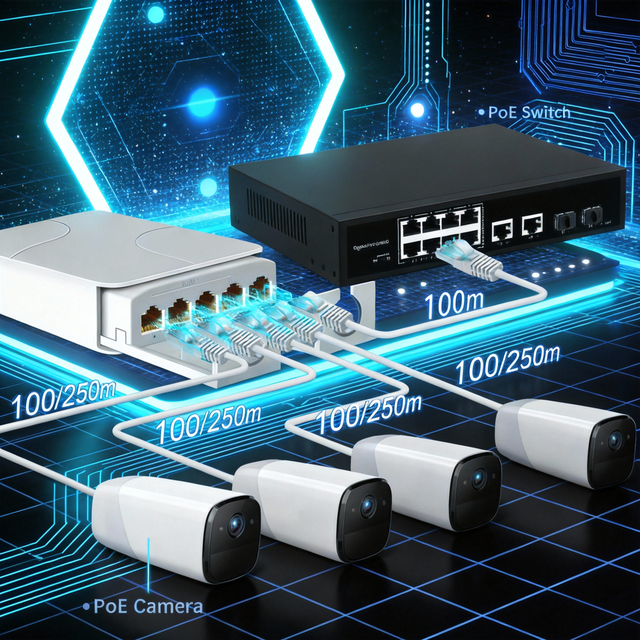 Outdoor 5 Port Gigabit PoE Extender, IEEE 802.3 Af/at/bt Repeater 60W, 10/100/1000Mbps