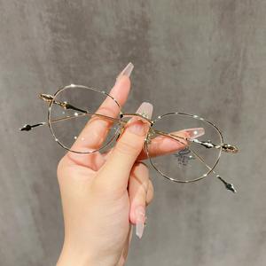 31263 Montura de gafas redondas retro para mujer, lentes de PC con filtro de luz azul, montura completa, gafas para miopía, diseño ligero - Product Image 3