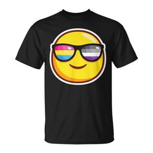 T-shirt Panromantic Asexual Pride avec motif d'émoticône avec lunettes de soleil, taille adulte unisexe - Product Image 1