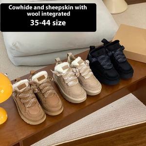 Bottes de <span class=keywords><strong>neige</strong></span> UGS en peau de mouton de haute qualité 2026 avec doublure en cuir véritable, laine et fourrure, antidérapantes, à lacets, chaudes, pour l'hiver - Product Image 1