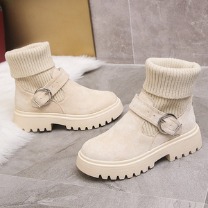 Botines <span class=keywords><strong>de</strong></span> <span class=keywords><strong>Mujer</strong></span> <span class=keywords><strong>de</strong></span> Dos Usos para Otoño e Invierno, Estilo Británico, con Hebilla en el Cinturón, Forrados <span class=keywords><strong>de</strong></span> Terciopelo, con Suela Gruesa - Product Image 4