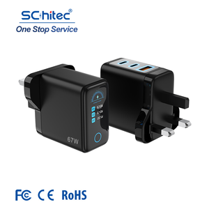 อะแดปเตอร์ชาร์จไฟ Schitec 67W GaN UK แบบเสียบผนัง รองรับการชาร์จเร็ว PD ช่องเสียบ Type-C และ USB-A พร้อมหน้าจอ LCD แสดงผลแบบสัมผัส สำหรับแล็ปท็อป โทรศัพท์ และแท็บเล็ต - Product Image 1