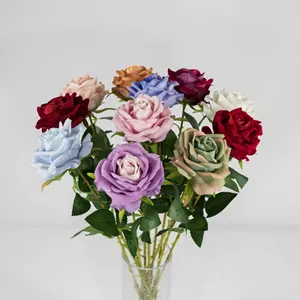Fiore di seta artificiale vero tocco sfuso Vintage singolo stelo fiori di velluto 7 teste fiore di rosa di seta