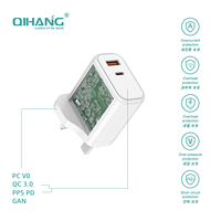 45W GaN PD3.0 QC3.0 SCP Yangına Dayanıklı Hızlı Şarj Adaptörü, Telefonlar/Tabletler/Dizüstü Bilgisayarlar ve Akıllı Saatler için Type-C/AC Girişli