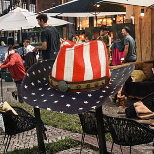 Classical <b>Western</b> Cowboy <b>Hat</b> with American Flag Image Print Big Brim Paper <b>Hat</b> Outdoor Summer Use Independence Day Sun <b>Hat</b> - Product Image 3