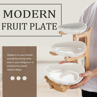 3-Tier Bamboe Fruitrek Voor Keukenblad Met Ladestandaard Serveerschalen Premium Serveerschalen Voor Dessertsnack
