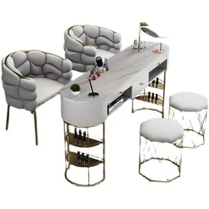 Luxury Nail <b>Bar</b> Salon Furniture Marble <b>Table</b> and ChairsTables Leg Metal Gold Side ManicureTable Set - Product Image 1