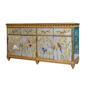 Four-bucket Four-door French Style Home Furnishing Wooden Chest Luxury Modern Home Decor Hand-Painting Art Cabinet for Bedroom
