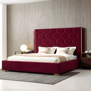 <span class=keywords><strong>Letto</strong></span> di lusso King Size di Design A Nido D'ape Testiera Imbottita di Velluto Rosso Morbido <span class=keywords><strong>Letto</strong></span> - Product Image 2