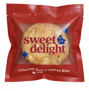 Sachets d'emballage personnalisés imprimés pour bonbons, biscuits et gâteaux individuels, avec fenêtre frontale et thermoscellage sur trois côtés - Product Image 3