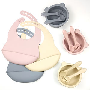 Juego <span class=keywords><strong>de</strong></span> alimentación <span class=keywords><strong>de</strong></span> silicona para bebé recién nacido sin BPA, cuenco <span class=keywords><strong>de</strong></span> succión para oso con cuchara <span class=keywords><strong>y</strong></span> tenedor, Kit con patrón <span class=keywords><strong>de</strong></span> babero, logotipo personalizado - Product Image 6