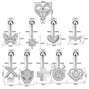 Juego de 10 piezas de joyería de cuerpo de acero inoxidable para mujer, corazón, flor, circón, Anillo para el vientre, <span class=keywords><strong>10mm</strong></span> de longitud de barra para Piercing de ombligo, regalos de boda - Product Image 4