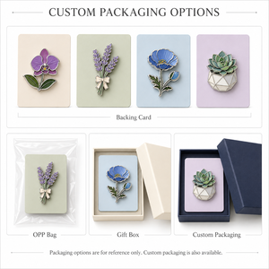 Badges de revers en métal personnalisés, émail dur botanique, plaqué argent, motifs Orchidée, Lavande, Pavot bleu, Succulente - Product Image 3