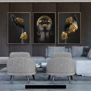 Cuadro de Pared de Porcelana de Cristal con Diseño Africano Moderno, Estilo Nórdico, con Imagen de Mujer Africana, en Negro y Dorado - Product Image 1