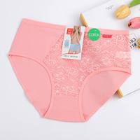 Vente en Gros Culottes Femme Taille Haute en Coton Filé et Dentelle Rose pour Femmes Fortes, Lot de 12 Pièces