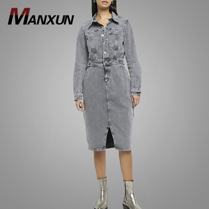 Moda Denim Wash Dress Hermoso color Manga larga Jean <span class=keywords><strong>Ropa</strong></span> en línea - Product Image 1