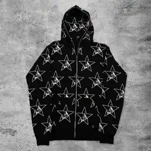 New Stylish Full Printing Zip Hoodie Custom LOGO 100% Cotton Heavyweight Mens Full Zip Up Hoodies