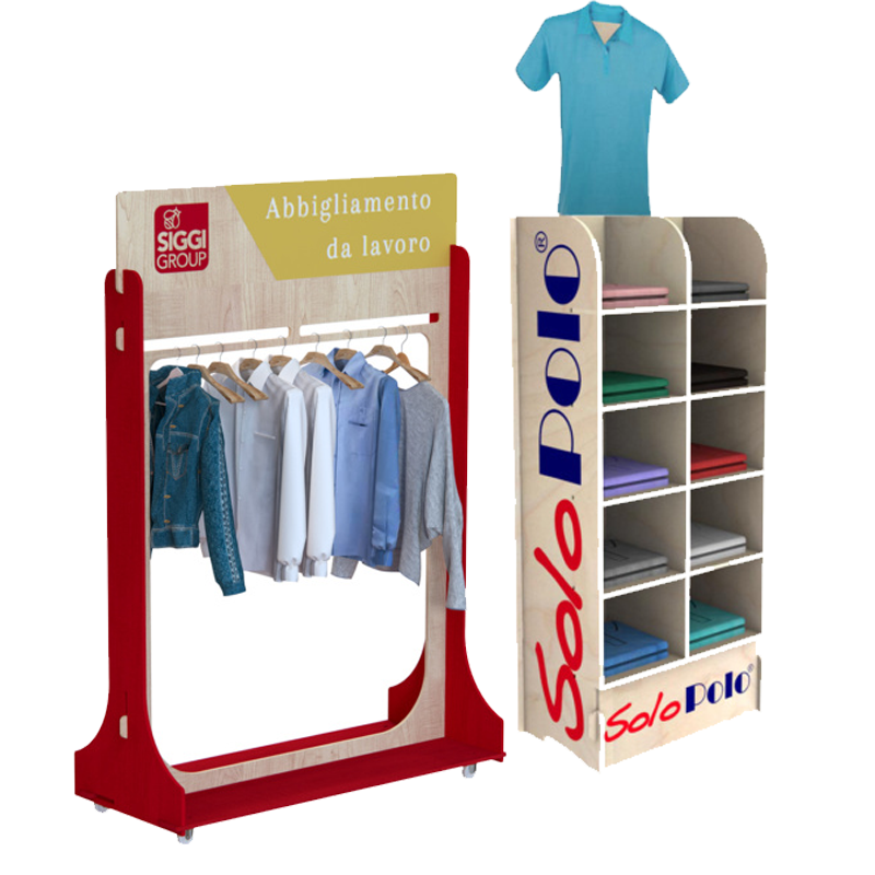 Apache Customizable Double-Sided Light Duty Modern Plywood Floorstanding T-Shirt Display Rack Customized Colors for Supermarkets — view 1
