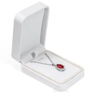 Atacado colar caixa de jóias redonda quadrada, caixa de anel de jóias feito à mão luxo ping white caixa de jóias de couro pu com logotipo de casamento