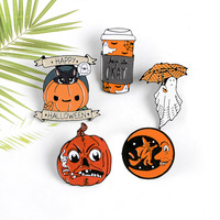 Nouveau noir Nickel émail cri dessin animé fantôme citrouille sorcière sorcière effrayant effrayant Halloween horreur épinglettes