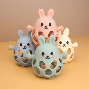 Dễ Thương Bé Bunny Tai Bóng Rattle Teether Đồ Chơi Mềm Silicone Động Vật Đào Tạo Đồ Chơi Trong Hình Dạng Thỏ Unisex Cấp Thực Phẩm Vật Liệu Gỗ - Product Image 4