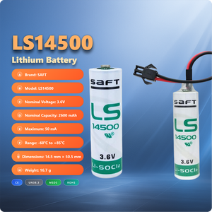แบตเตอรี่ลิเธียม <span class=keywords><strong>LS14500</strong></span> 3.6V 2600mAh ขนาด AA สำหรับรีโมทคอนโทรล ไฟฉาย อุปกรณ์เอนโค้ดเดอร์แบบแอบโซลูท อุปกรณ์ลาดตระเวน เซอร์โวอุตสาหกรรม - Product Image 1