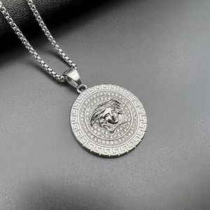<b>Titanium</b> Steel Gold Plated Rhinestone Face Pendant Necklace Unisex Party Jewelry Geometric Design Pave Setting DZ888 - Product Image 3