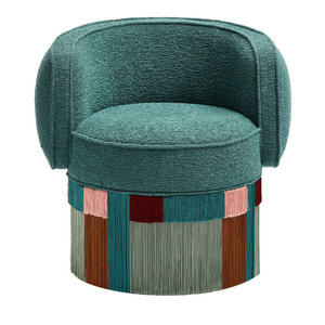 Fauteuil club pivotant de luxe moderne de designer italien pour salon, avec franges décoratives et pompons, en velours, pour chambre à coucher - Product Image 6