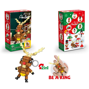6 Styles de Pendentifs Blocs de Construction de Noël 2-en-1 Convertibles en Porte-clés et Bague, Jouet Briques à Assembler Soi-même pour Cadeau de Noël Enfant - Product Image 5