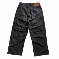 Jeans larges personnalisés pour hommes, 14 oz, noir délavé, panneaux superposés, découpes en maille effilochée, rivets, fabricant OEM