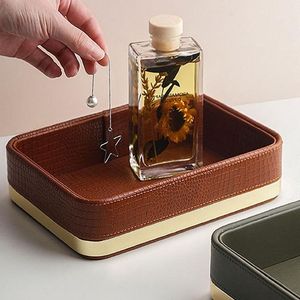 Plateau <span class=keywords><strong>de</strong></span> rangement carré en velours et cuir écologique <span class=keywords><strong>de</strong></span> luxe pour parfums et rouges à lèvres, idéal pour la salle <span class=keywords><strong>de</strong></span> bain, petite taille - Product Image 2
